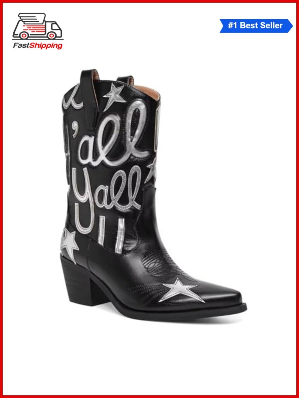 ✨ HOCHFART Women's Mid Calf Western Cowboy Boots Pointed Toe Faux Leather